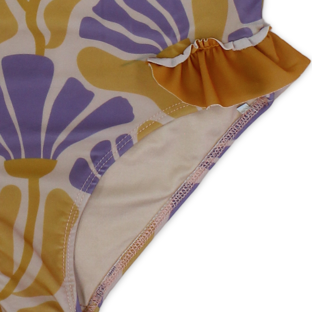 Girls One-Piece Swimsuit – Printed Orange & Purple