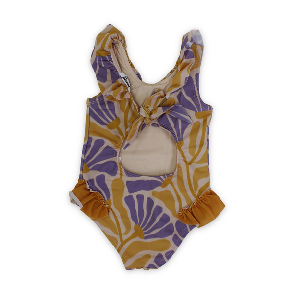 Baby Girls One-Piece Swimsuit – Printed Orange & Purple