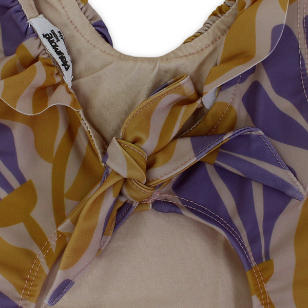 Baby Girls One-Piece Swimsuit – Printed Orange & Purple