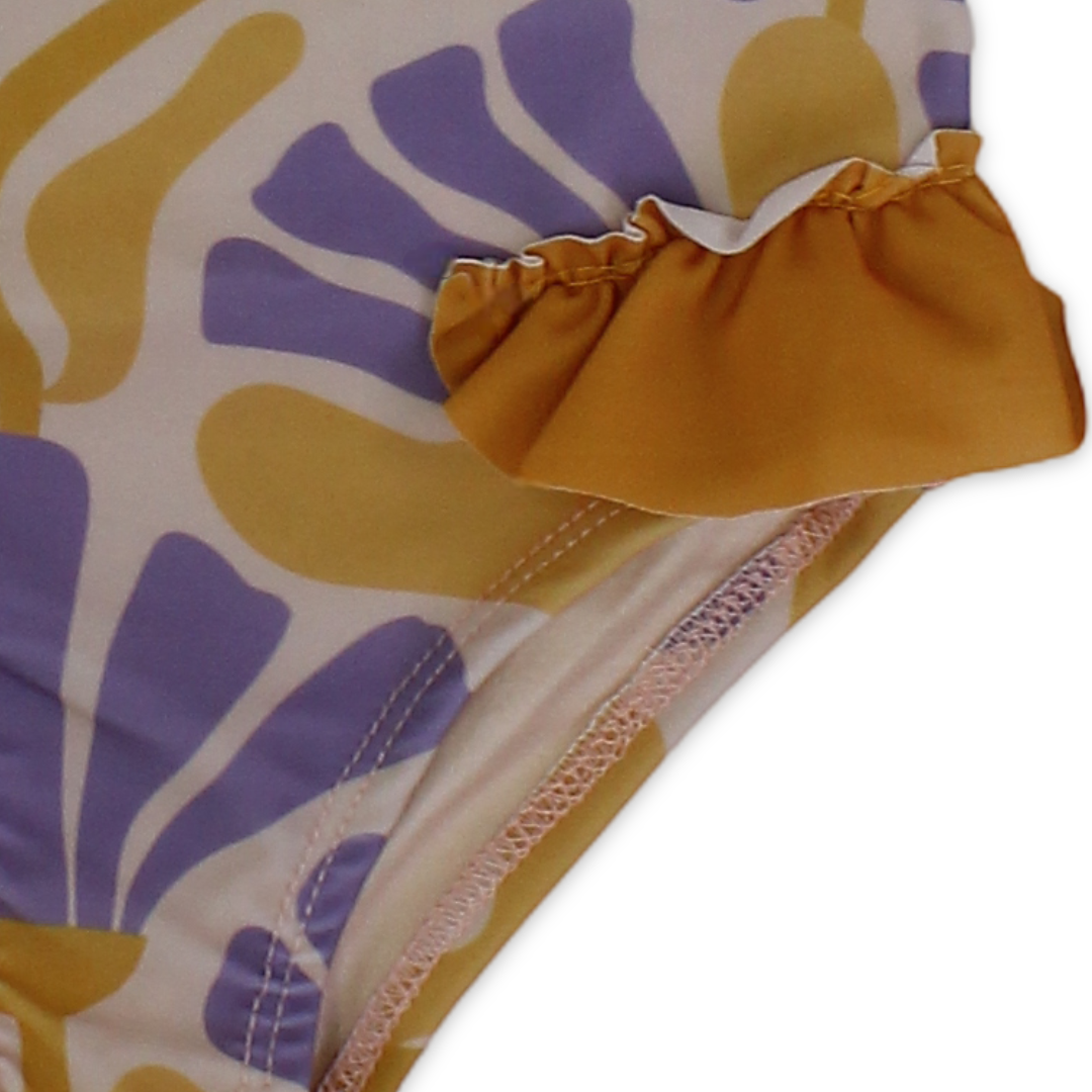 Baby Girls One-Piece Swimsuit – Printed Orange & Purple