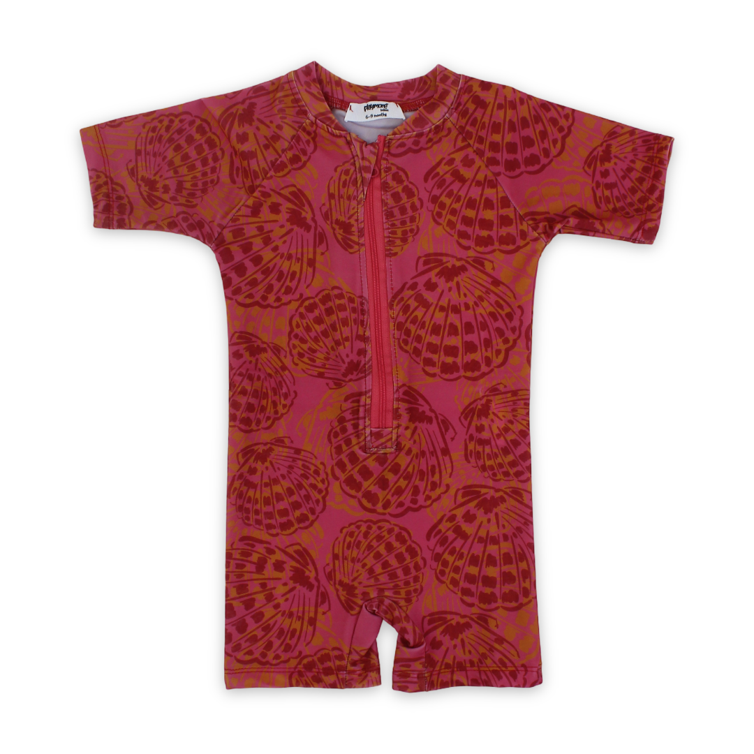 Baby Girls One-Piece Swimsuit – Printed Maroon