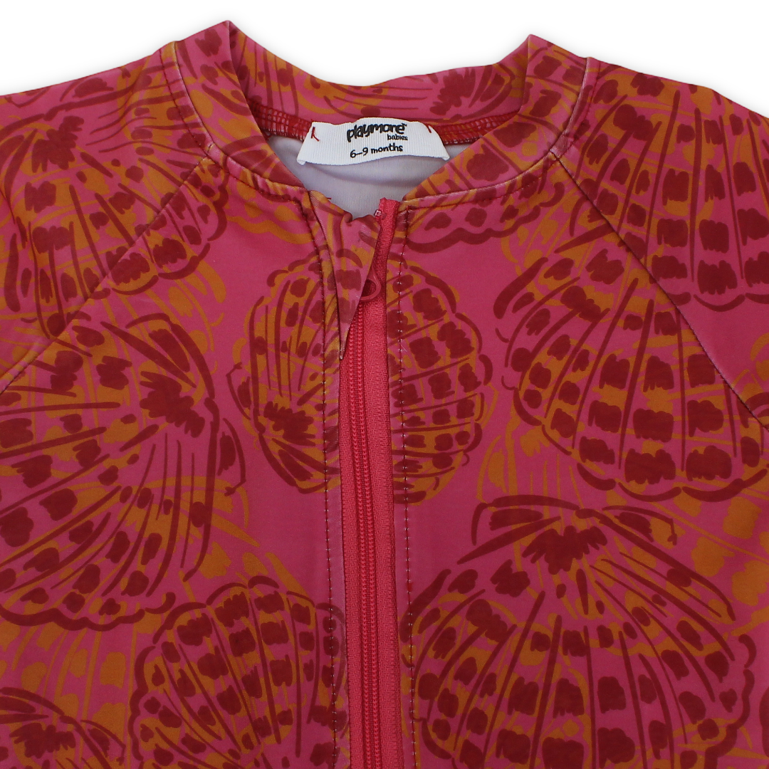 Baby Girls One-Piece Swimsuit – Printed Maroon
