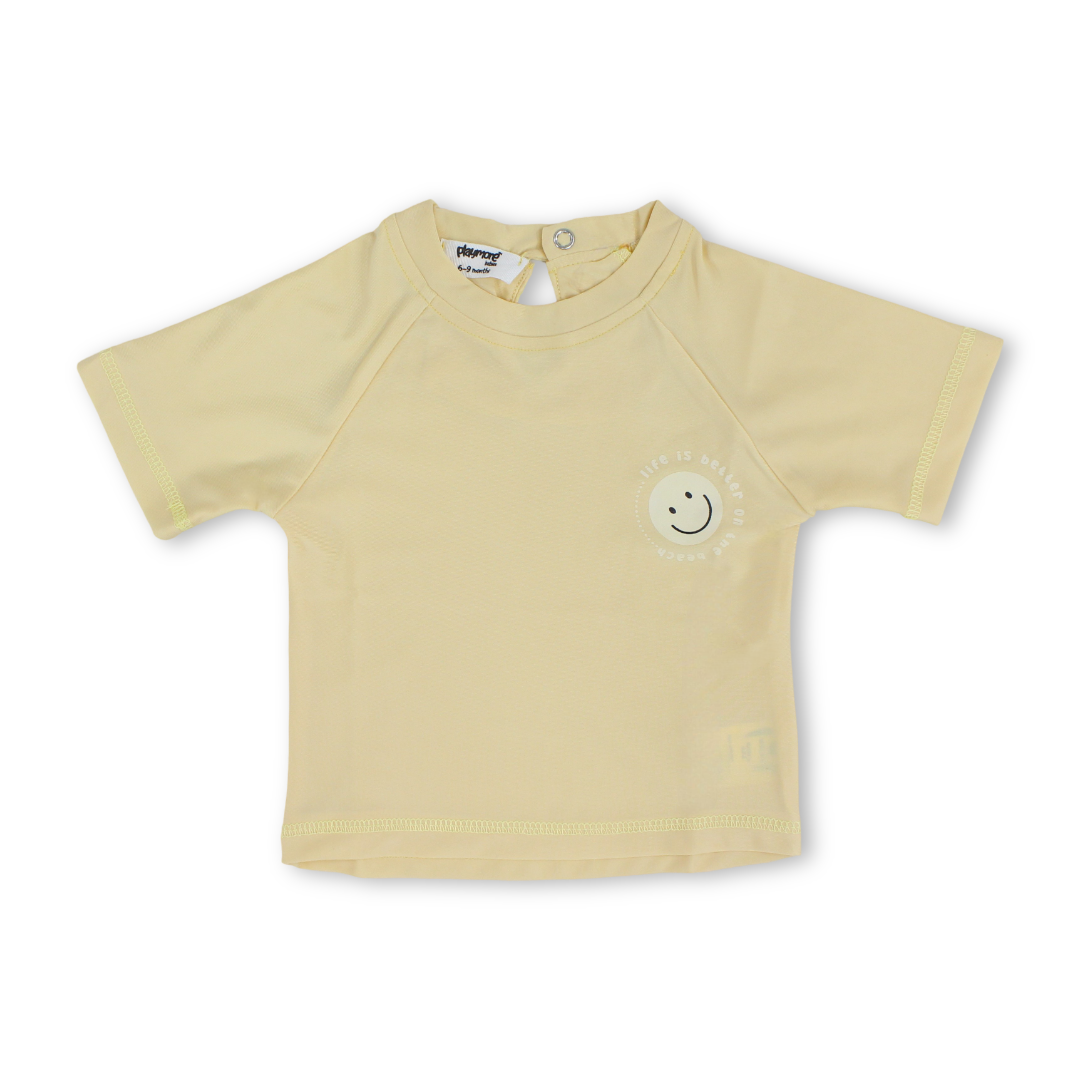 Baby Boys Rash Guard – Beige with Smiley Face Print