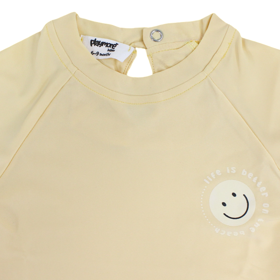 Baby Boys Rash Guard – Beige with Smiley Face Print