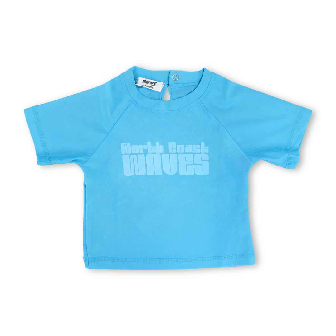 Baby Boys Rash Guard – Turquoise with "North Coast Waves" Print