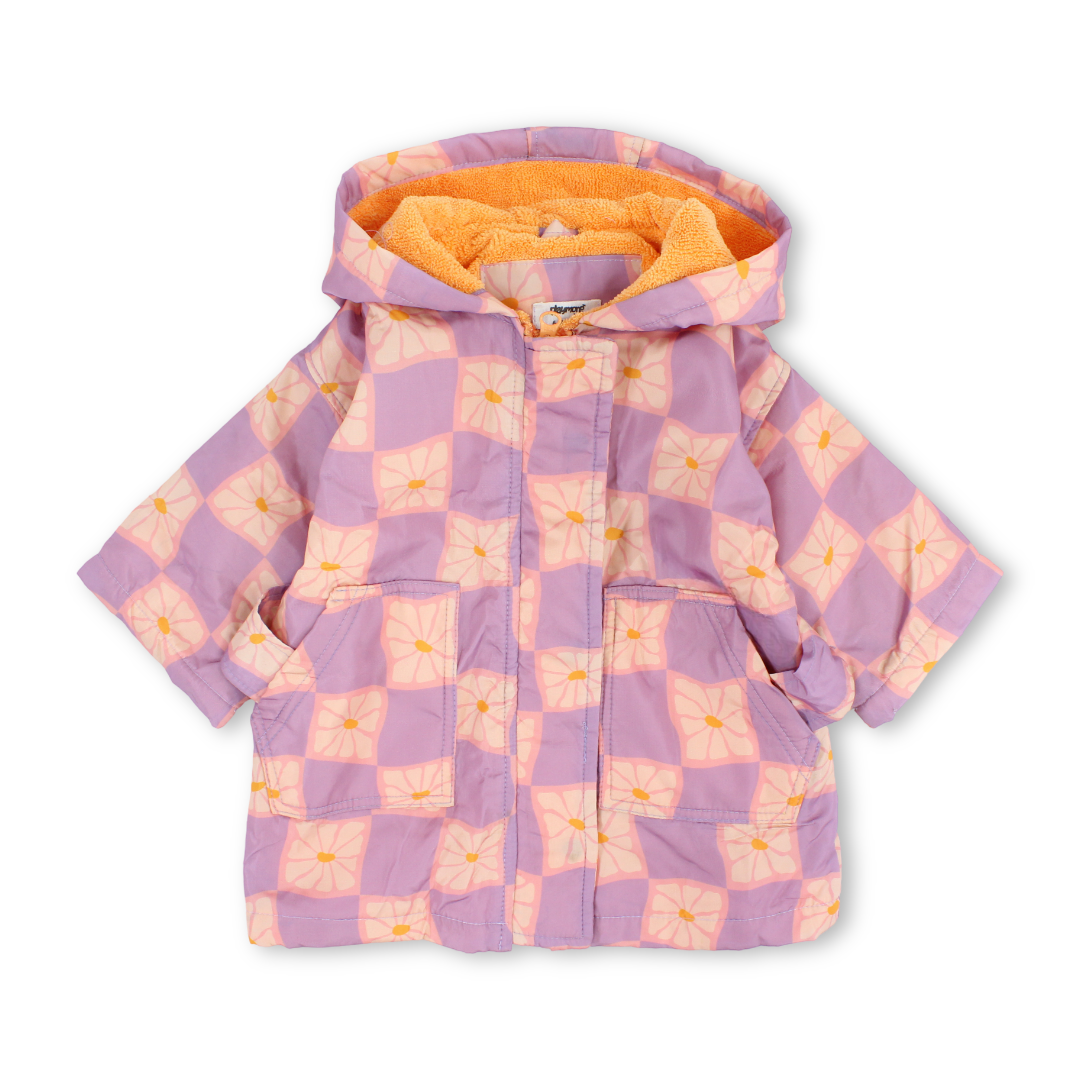 Baby Girls Waterproof Swim Robe – Dusty Pink & Purple Checkered