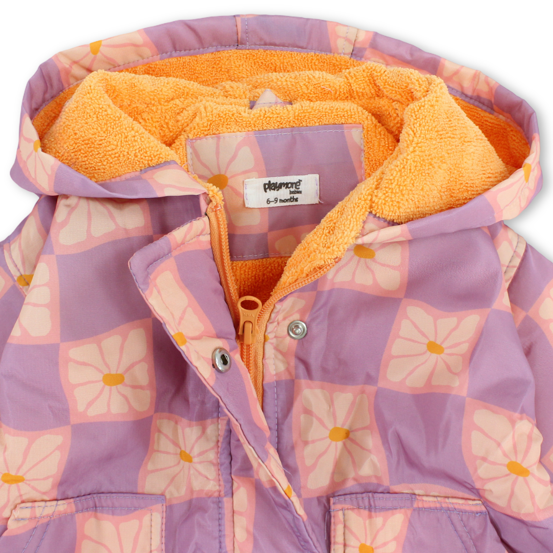 Baby Girls Waterproof Swim Robe – Dusty Pink & Purple Checkered