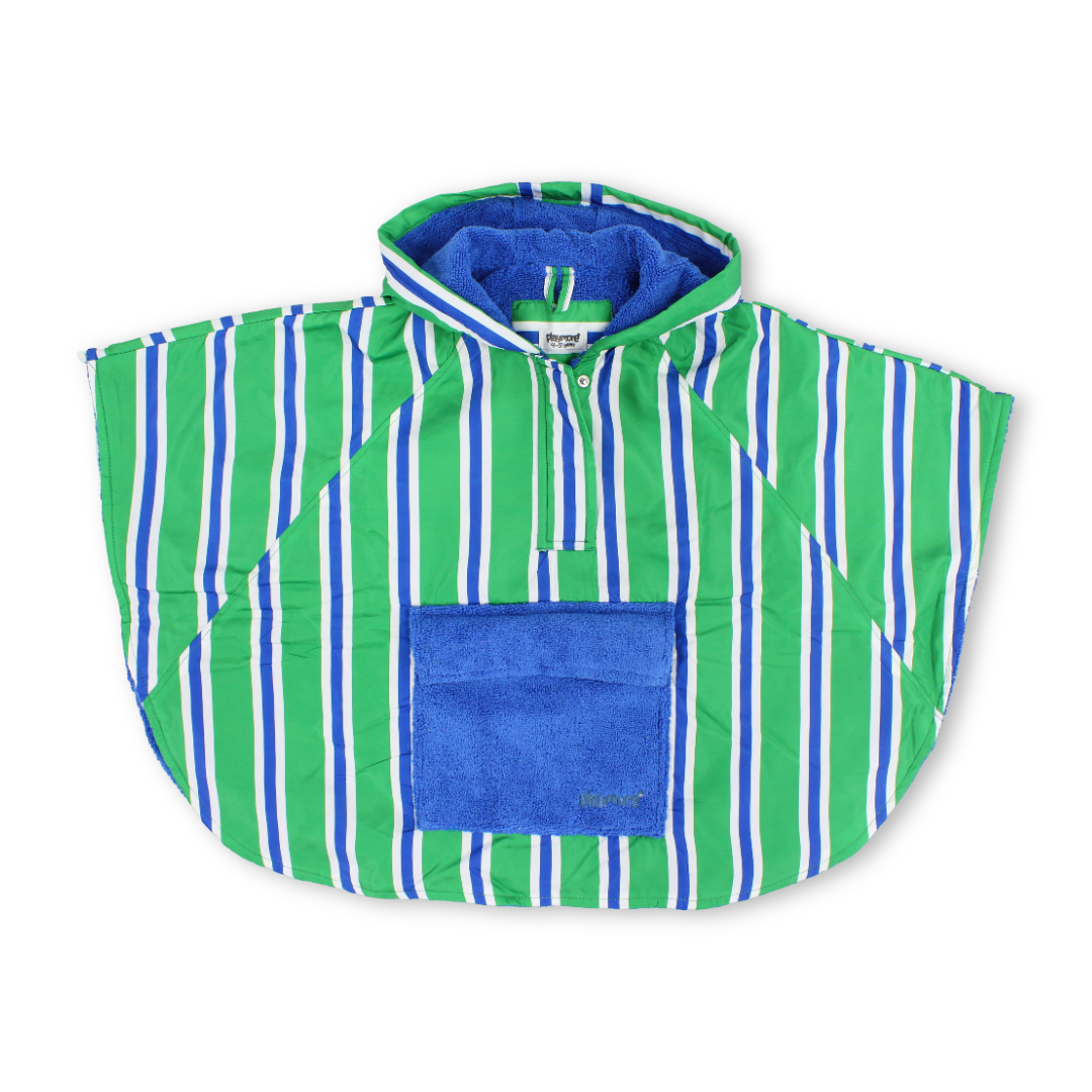 Boys Waterproof Poncho – Green & White Striped