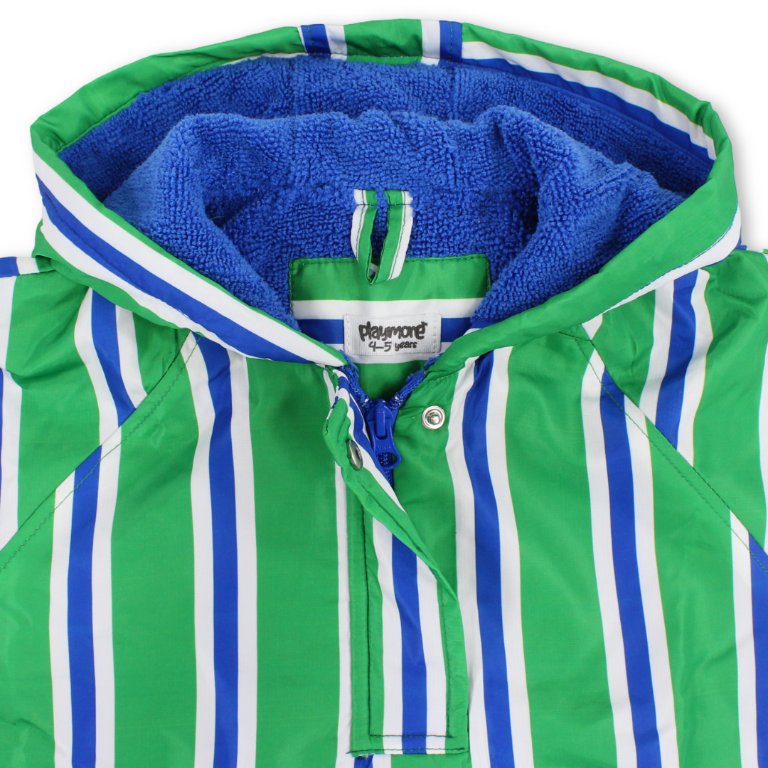 Boys Waterproof Poncho – Green & White Striped