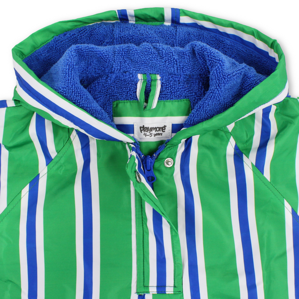 Boys Waterproof Poncho – Green & White Striped
