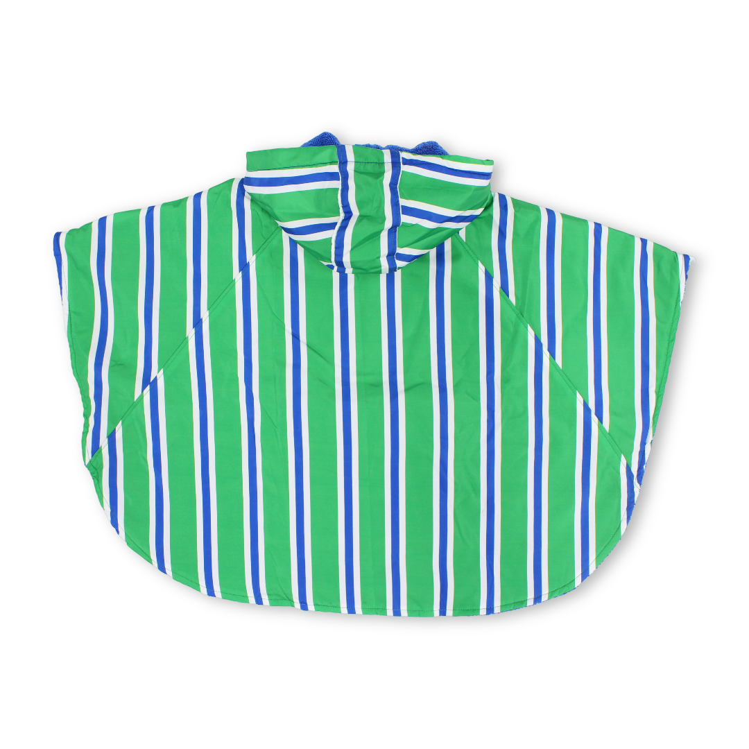 Boys Waterproof Poncho – Green & White Striped