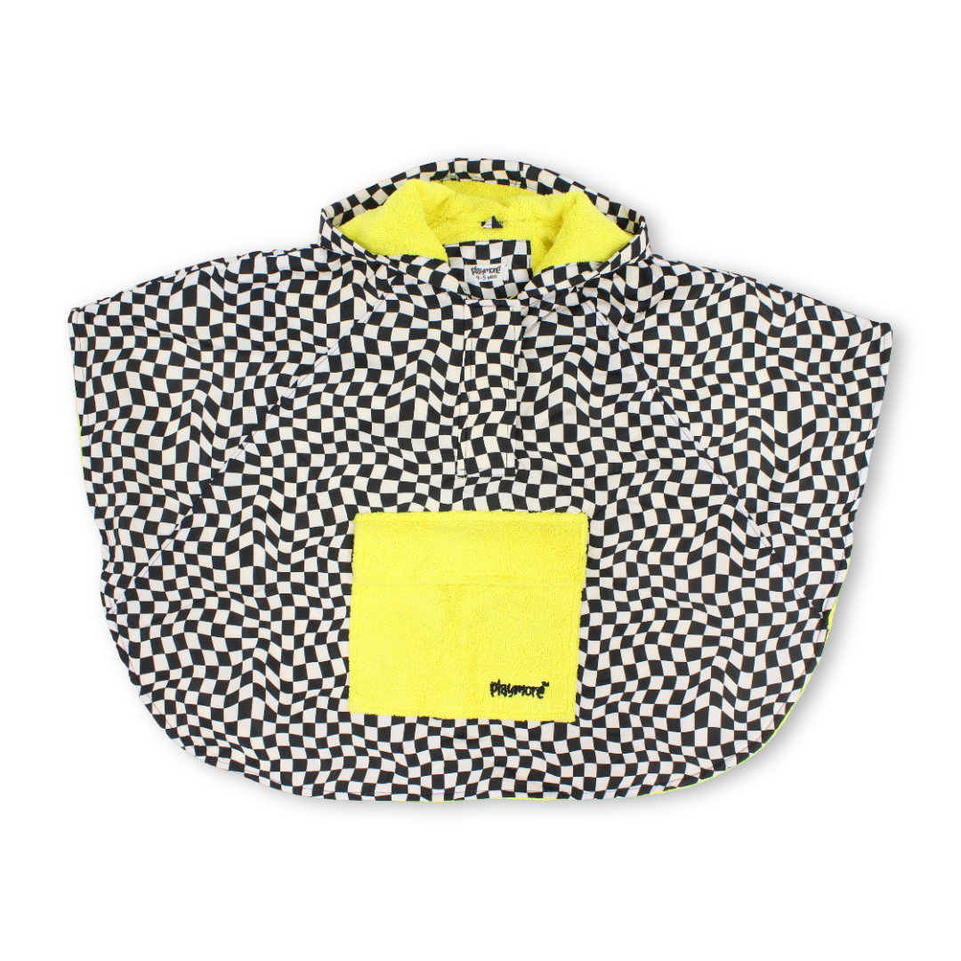 Boys Waterproof Poncho – Black & White Checkered