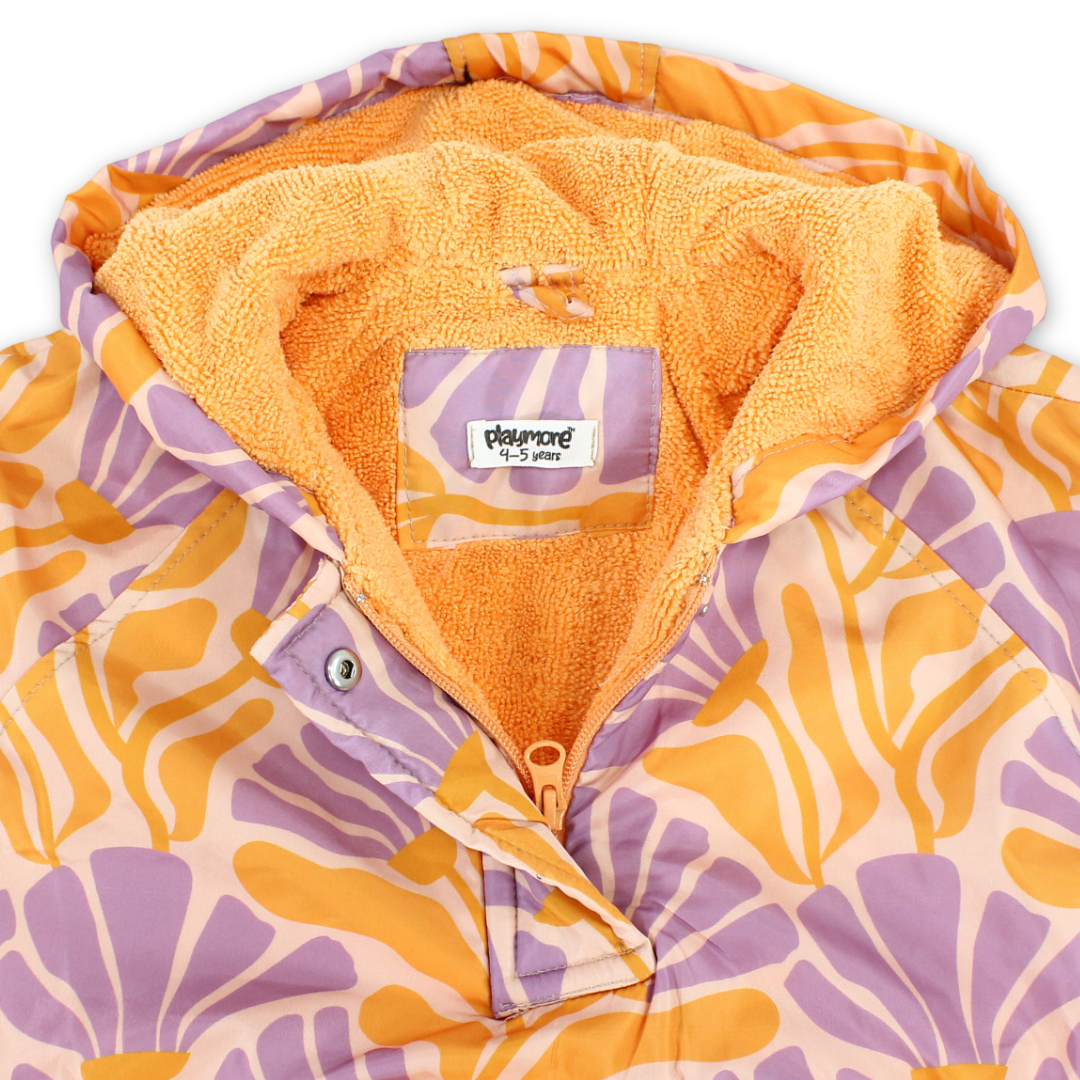 Girls Waterproof Poncho – Orange & Purple With Floral Print
