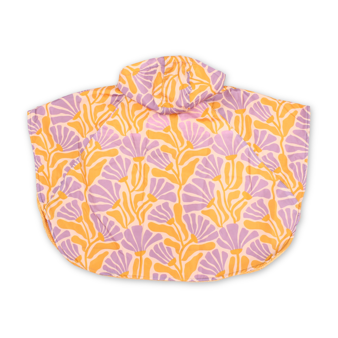 Girls Waterproof Poncho – Orange & Purple With Floral Print
