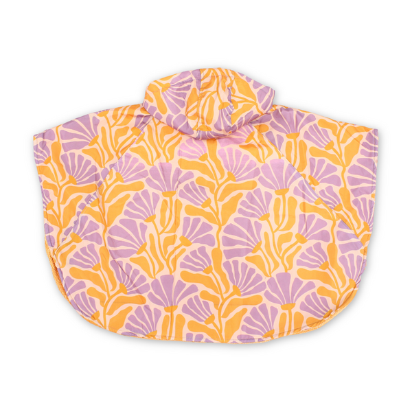 Girls Waterproof Poncho – Orange & Purple With Floral Print