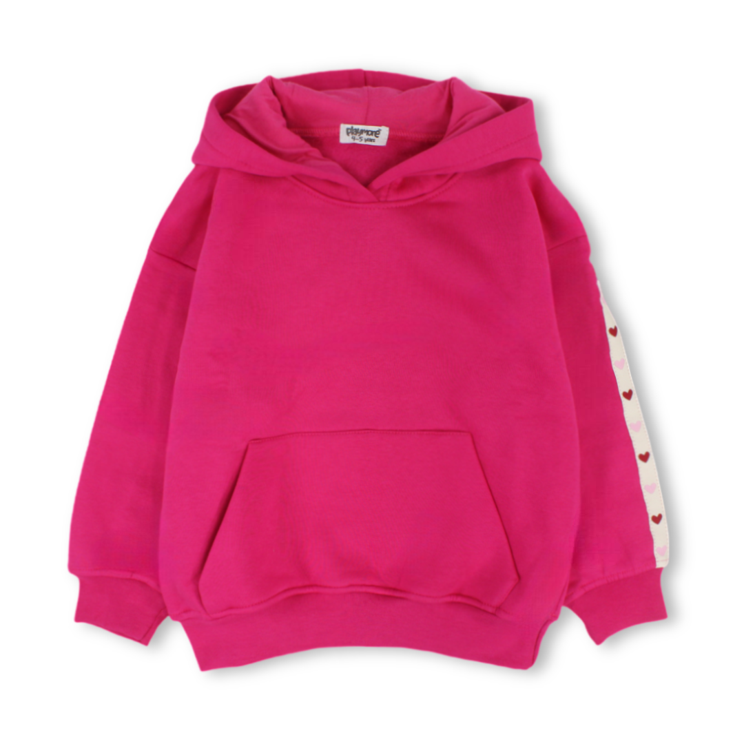 Girls Cotton Hoodie – Fuchsia with Hearts Print