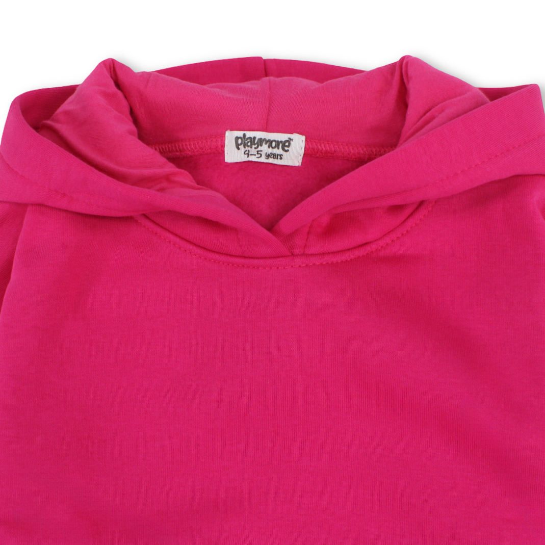 Girls Cotton Hoodie – Fuchsia with Hearts Print