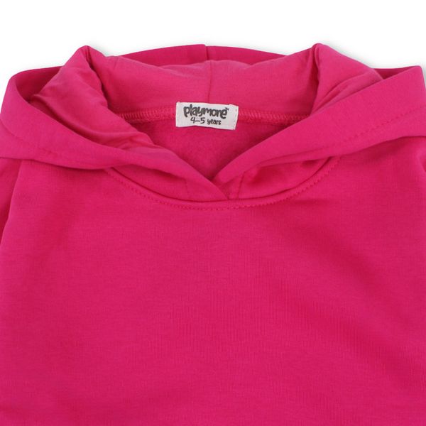 Girls Cotton Hoodie – Fuchsia with Hearts Print