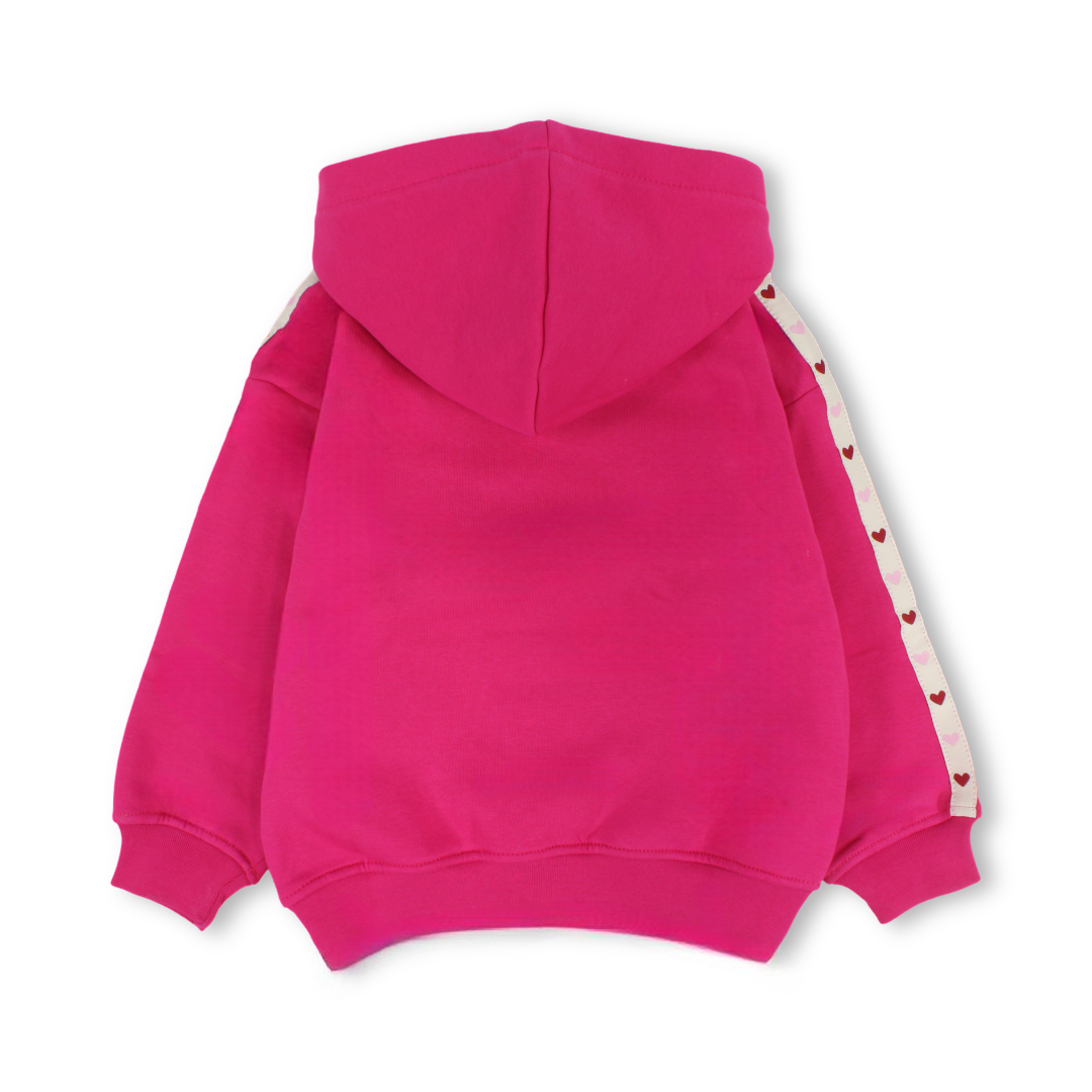 Girls Cotton Hoodie – Fuchsia with Hearts Print