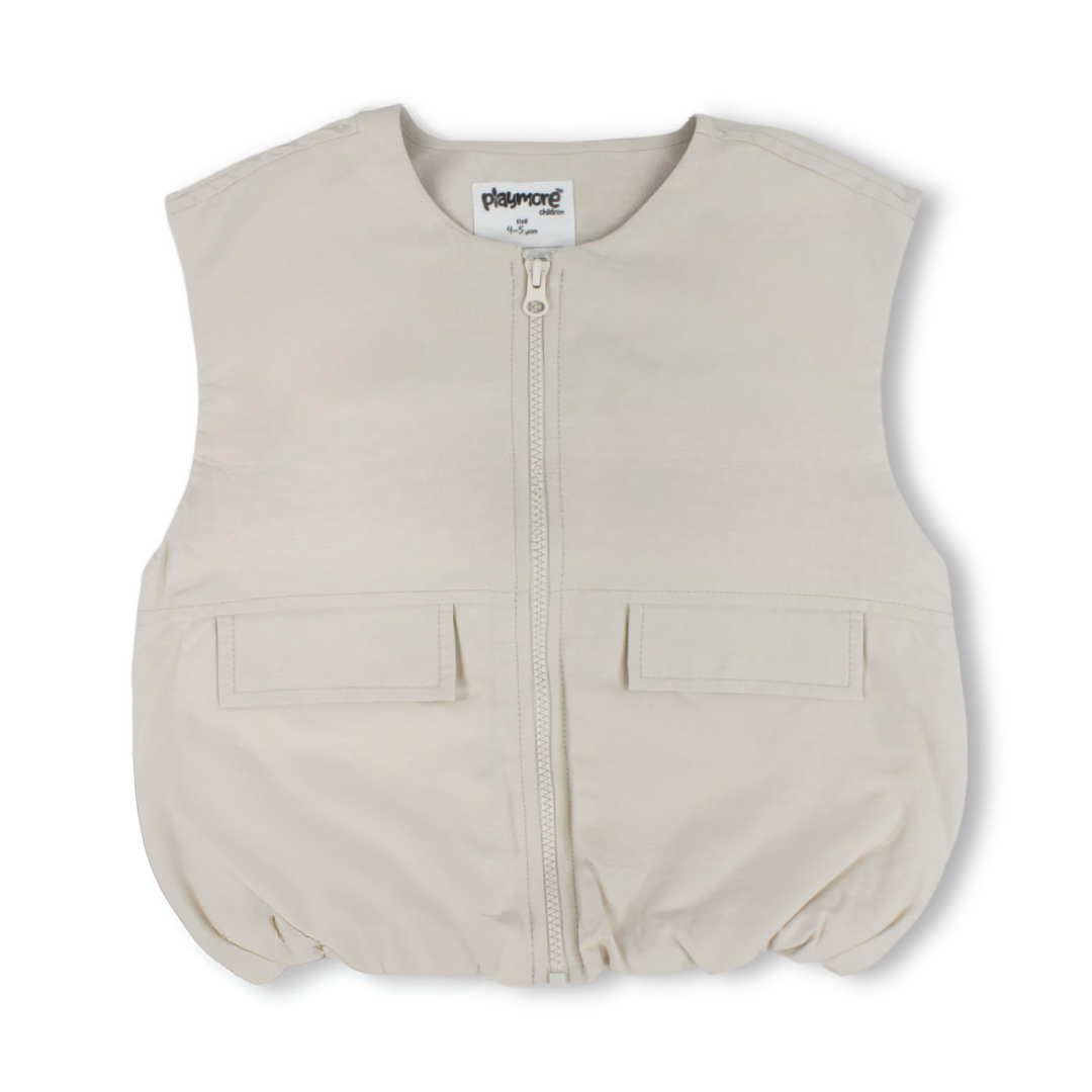 Boys Gabardine Sleeveless Vest – Beige