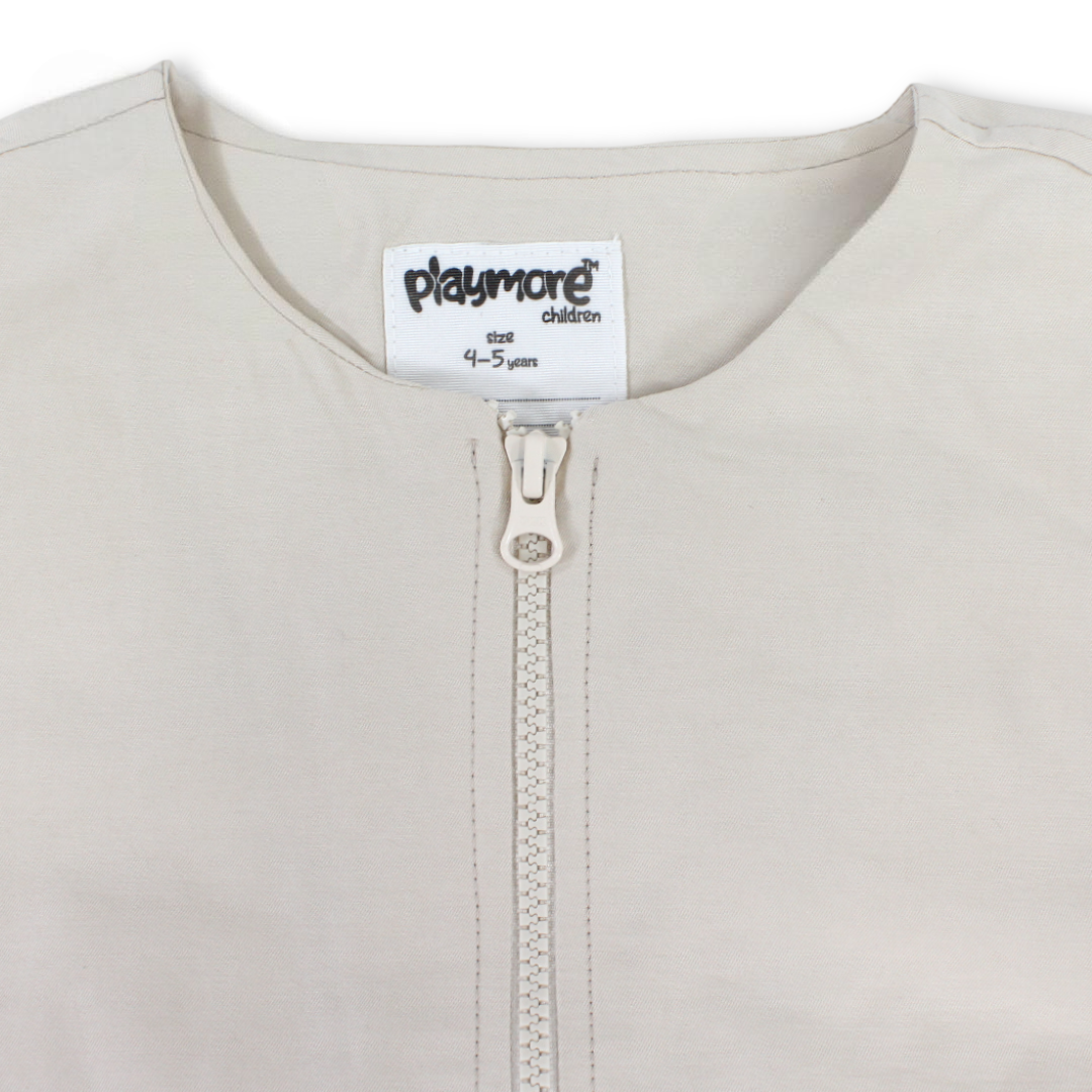 Boys Gabardine Sleeveless Vest – Beige