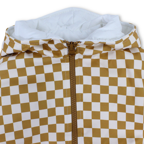 Baby Boys Waterproof Hooded Jacket – Beige & White Checkered