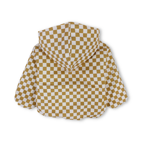 Baby Boys Waterproof Hooded Jacket – Beige & White Checkered