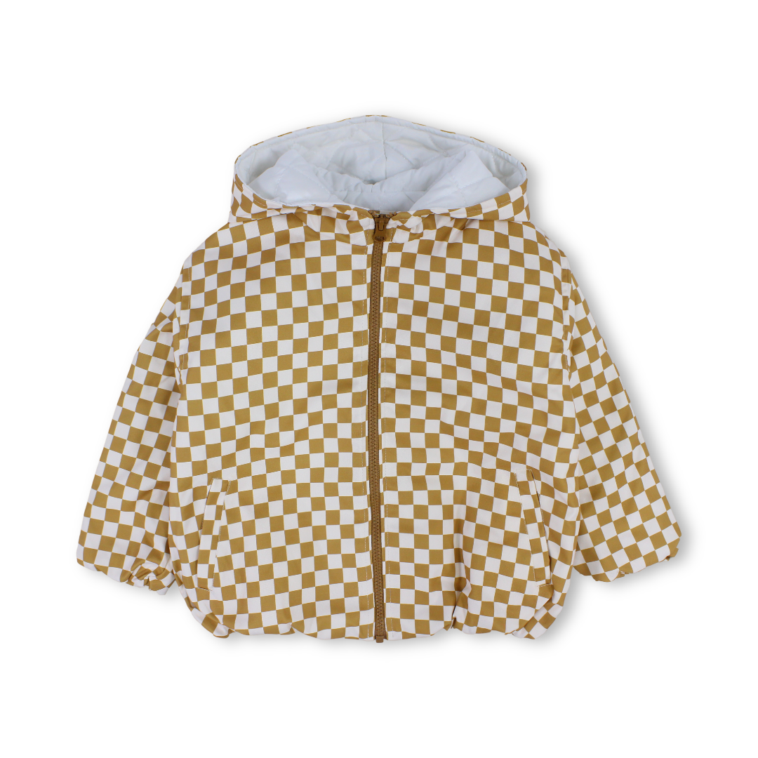 Boys Waterproof Jacket – Beige & White Checkered