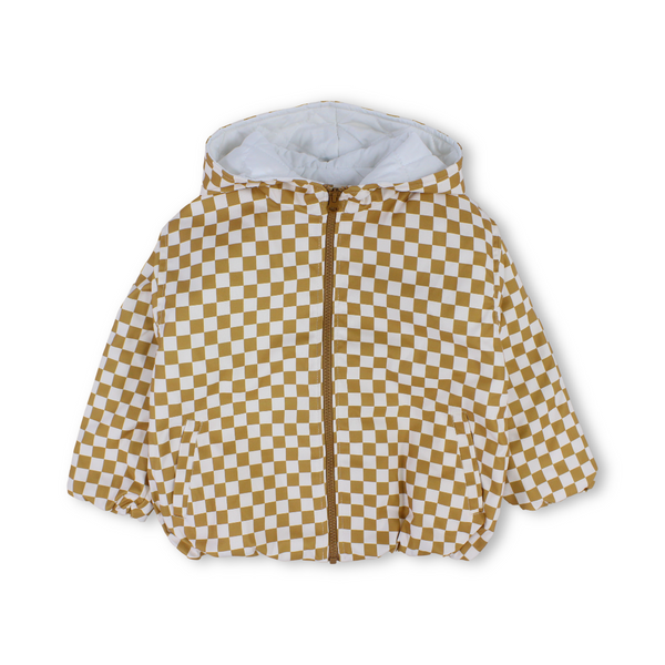 Boys Waterproof Jacket – Beige & White Checkered