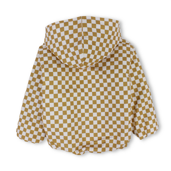 Boys Waterproof Jacket – Beige & White Checkered