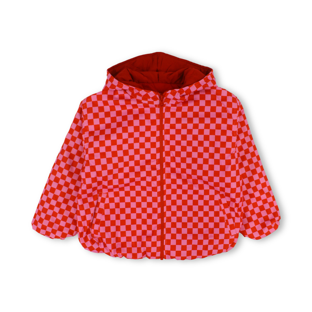 Girls Waterproof Jacket – Red & Pink Checkered