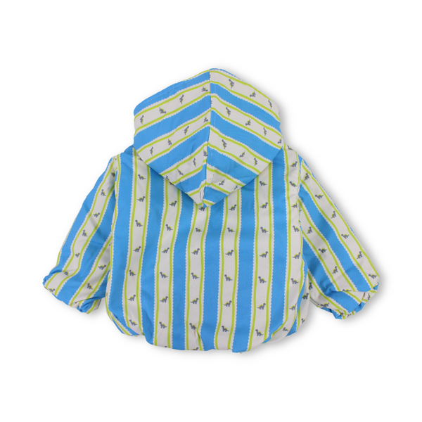 Baby Boys Waterproof Hooded Jacket – Baby Blue & White with Dino print
