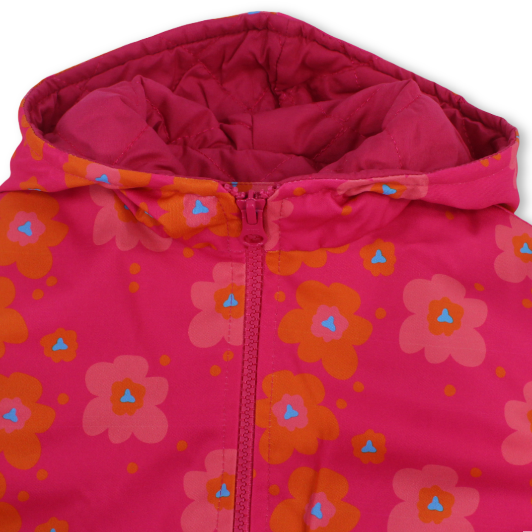 Baby Girls Waterproof Hooded Jacket – Fuchsia with Flowers Print