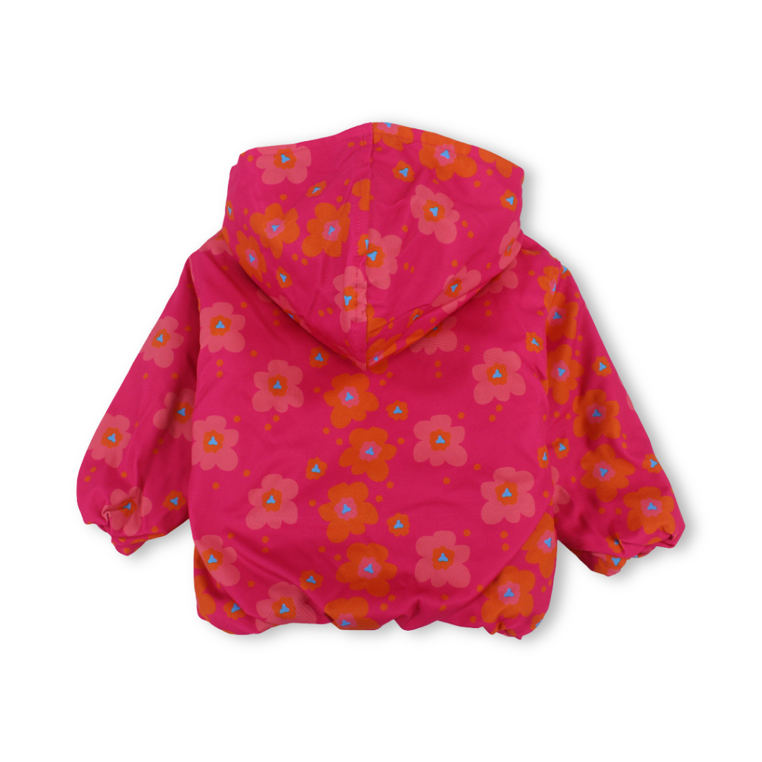 Baby Girls Waterproof Hooded Jacket – Fuchsia with Flowers Print