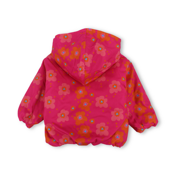 Baby Girls Waterproof Hooded Jacket – Fuchsia with Flowers Print