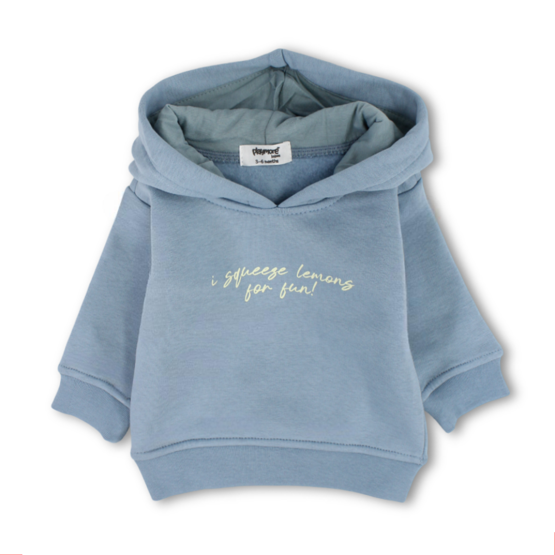 Unisex Baby Cotton Hoodie – Baby Blue with Lemons Print