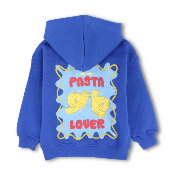 Boys Fleece Hoodie – Blue with "Pasta Lover" Print