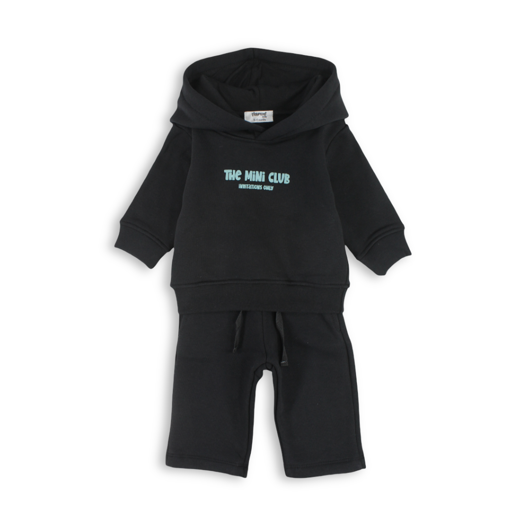 Boys Baby Cotton Hooded Outfit Set – Black
