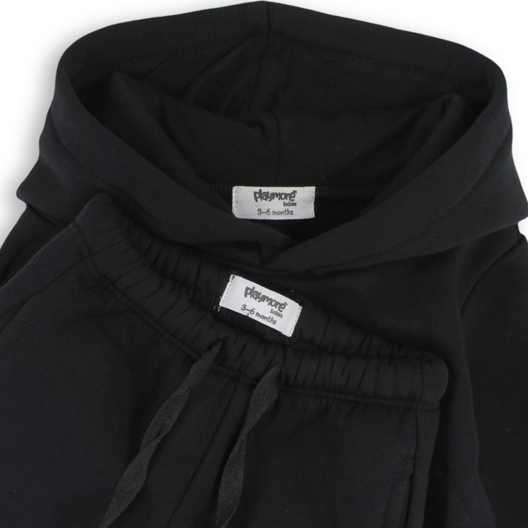 Boys Baby Cotton Hooded Outfit Set – Black
