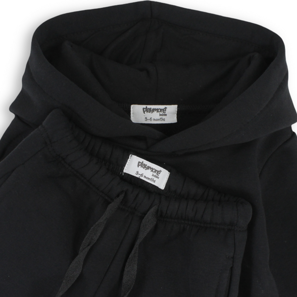 Boys Baby Cotton Hooded Outfit Set – Black