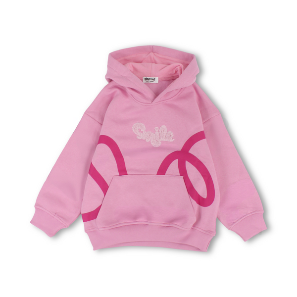 Girls Cotton Hoodie – Pink with Smile Embroidery