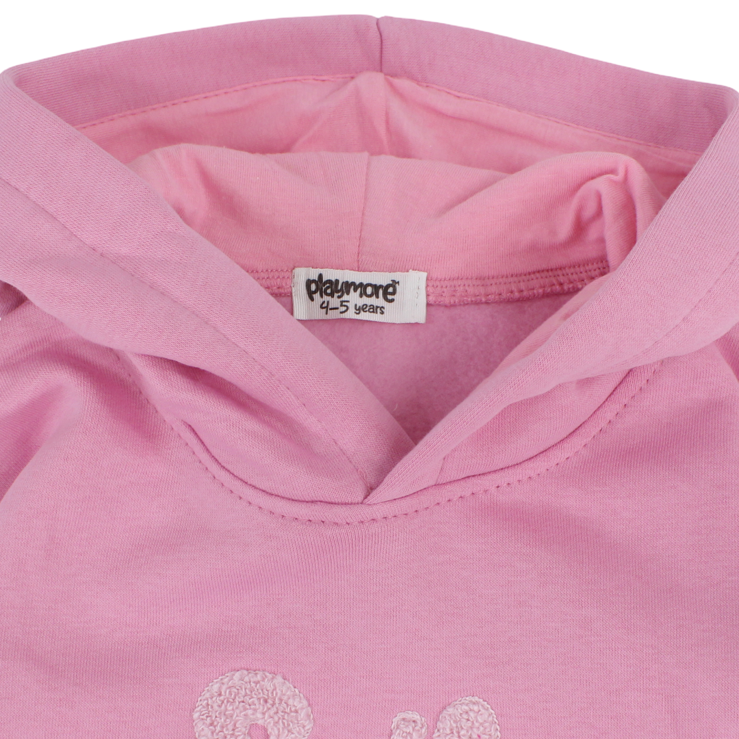 Girls Cotton Hoodie – Pink with Smile Embroidery