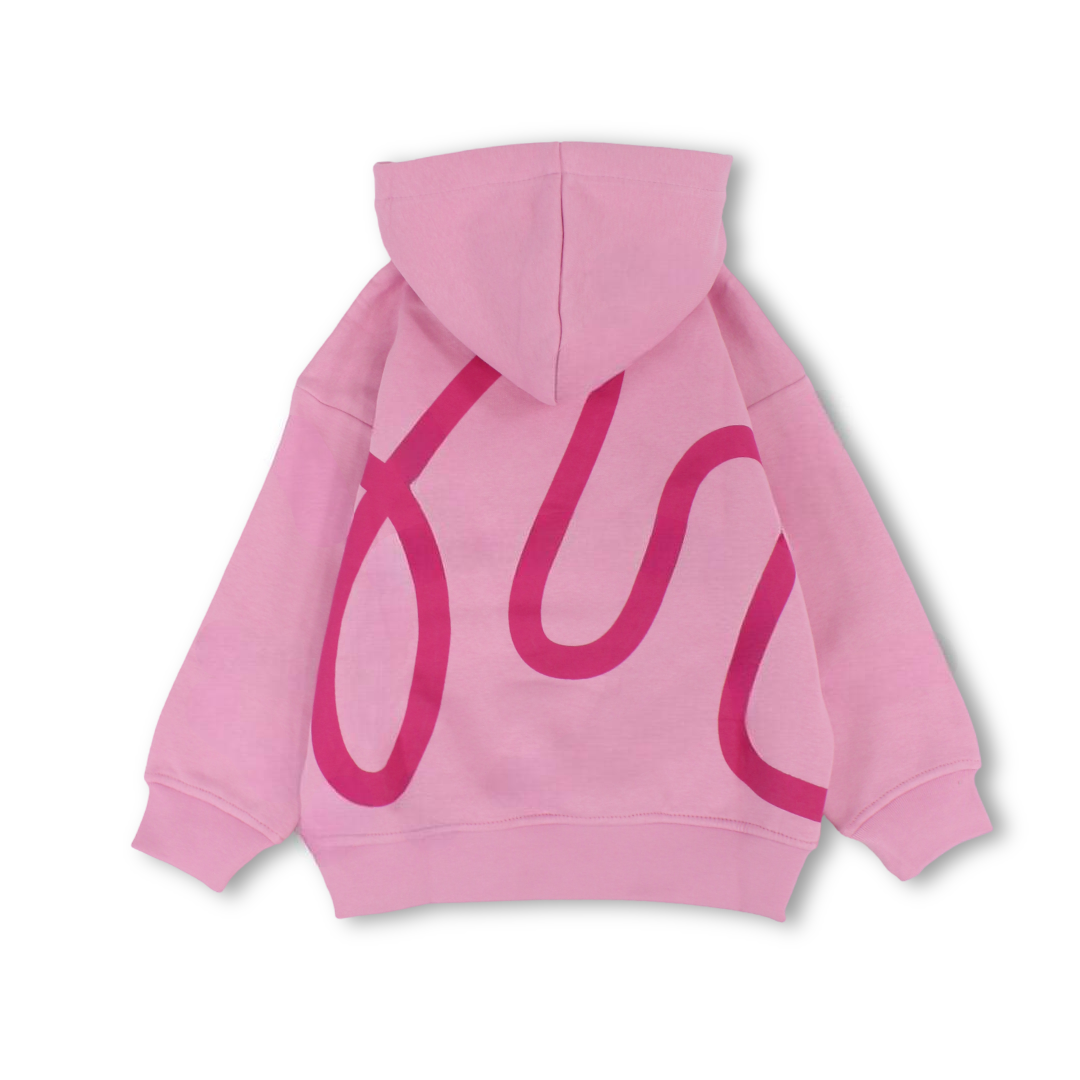 Girls Cotton Hoodie – Pink with Smile Embroidery
