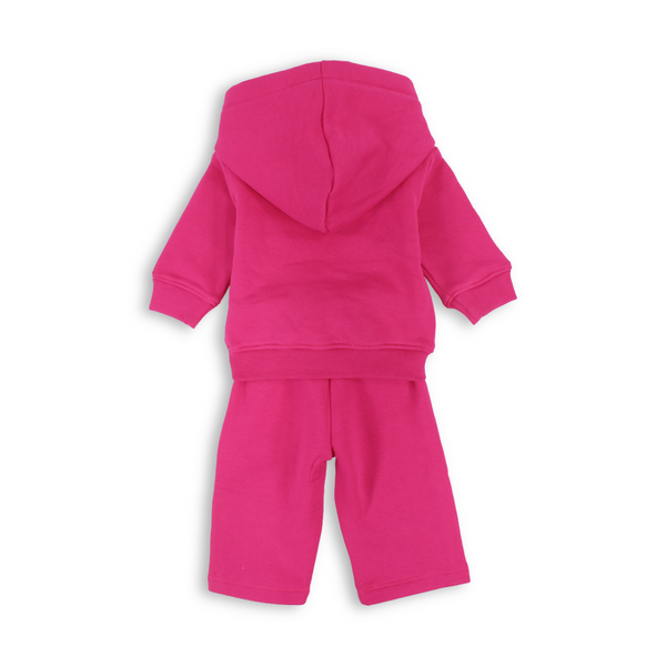 Girls Baby Cotton Hooded Outfit Set – Fuchsia with Hearts Print