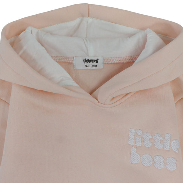 Baby Girls Cotton Hoodie – Salmon with "Little Boss" Embroidery