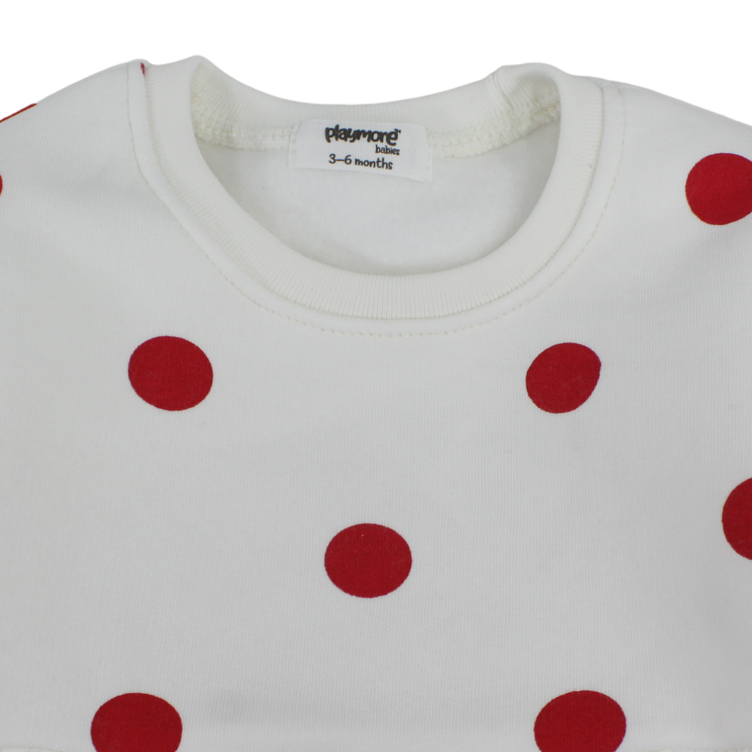 Baby Girls Cotton Dress – White with Red Polka Dot Print