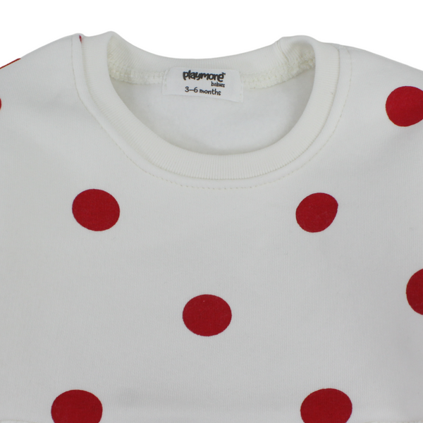 Baby Girls Cotton Dress – White with Red Polka Dot Print
