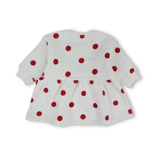 Baby Girls Cotton Dress – White with Red Polka Dot Print
