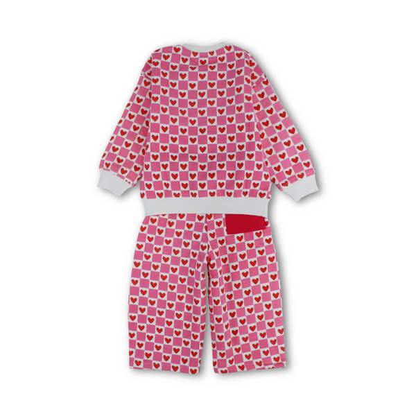 Girls Cotton Outfit Set – Fuchsia with Hearts Print