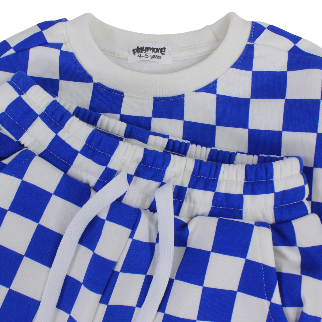 Boys Cotton Outfit set – Blue Checkered Print